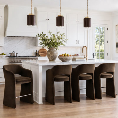 24" Velvet Upholstered Low Back Counter Stool Fully Assembled With Arms (Set Of 4)