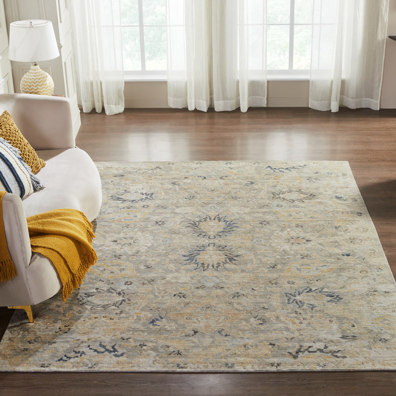 Tapis gris en laine tissé à la machine Josilin, Rectangle 8 pi 6 po x 11 pi 6 po