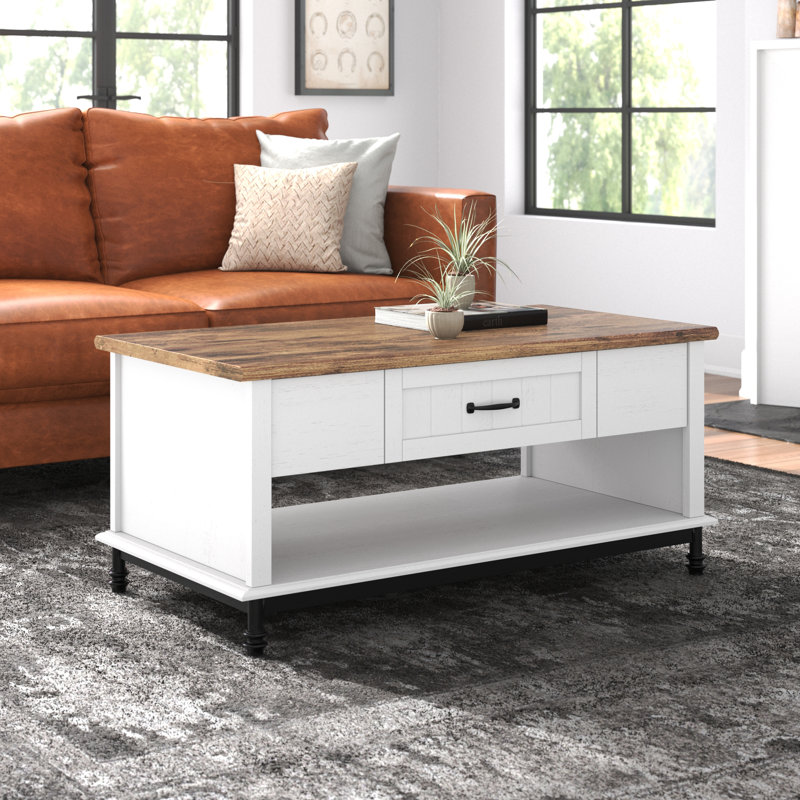 Table basse à 4 pieds avec rangement Hepner, Blanc / noir