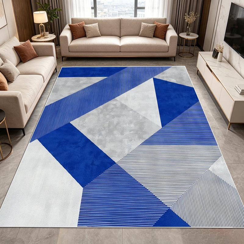 1PC Geometric Blue Gray White Abstract Patchwork area rugs for Living Room, Soft and Comfortable, Suitable for all seasons, easy-to-maintain, machine washable Indoor floor mat, Under Table Farmhouse suitable for Dining Room, Bedroom, Entryway, Home