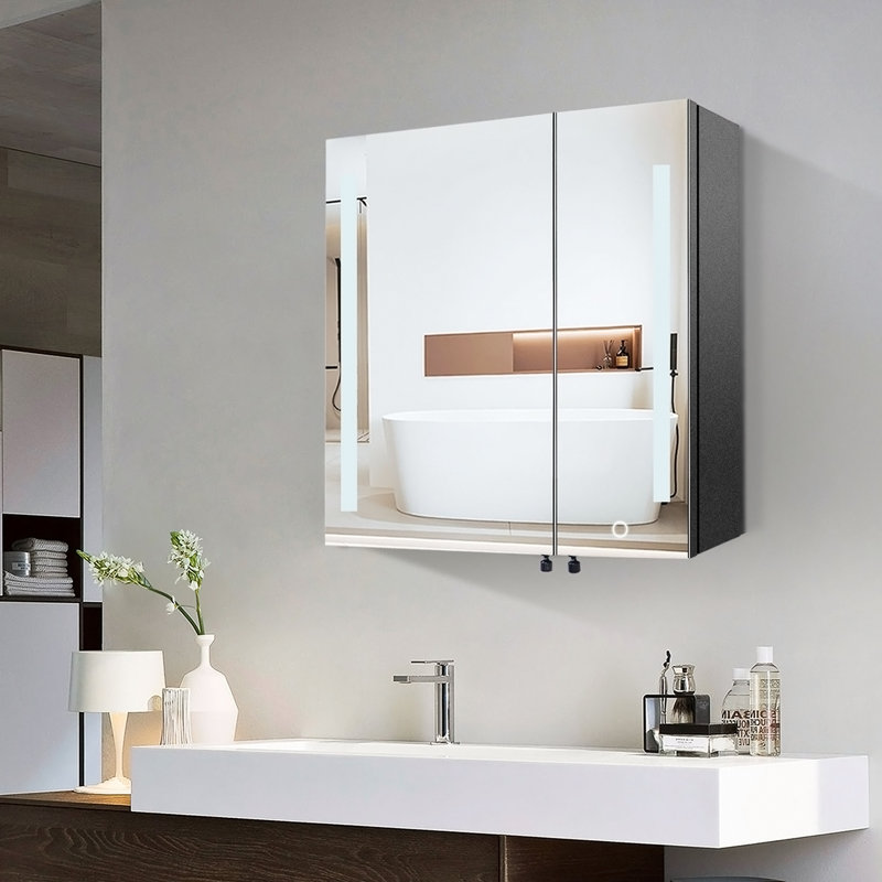 Surface de l'armoire à pharmacie 30x26 pouces avec miroir à DEL noir, désembueur, antibuée, luminosité à intensité variable