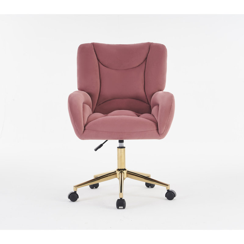 Velvet Fabric 360 Swivel Home Office Chair With Gold Metal Base And Universal Wheels, Velvet