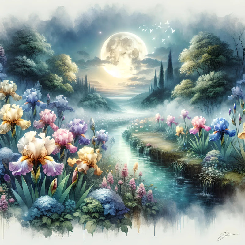 Moonlit Garden - Floral Fantasy Landscape, art sur toile, H 40 po x l 40 po