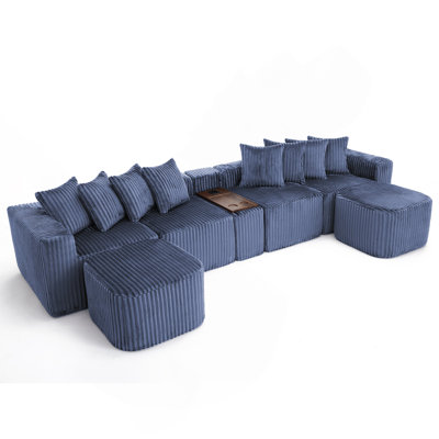 [NEW ARRIVED] [VIDEO PROVIDED] 137.5" U Shaped  Sofa , USB & Wireless Charge, Coffee Table Board With A Cup Holder, Oversize Movable Modular Sofa,Movable Footstool,No Assembly,6 Seats,Corduroy