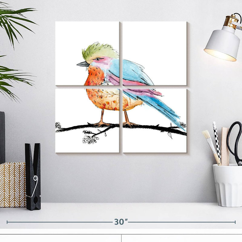 Brampt floral, oiseau brillant I, H 18 po x l 18 po