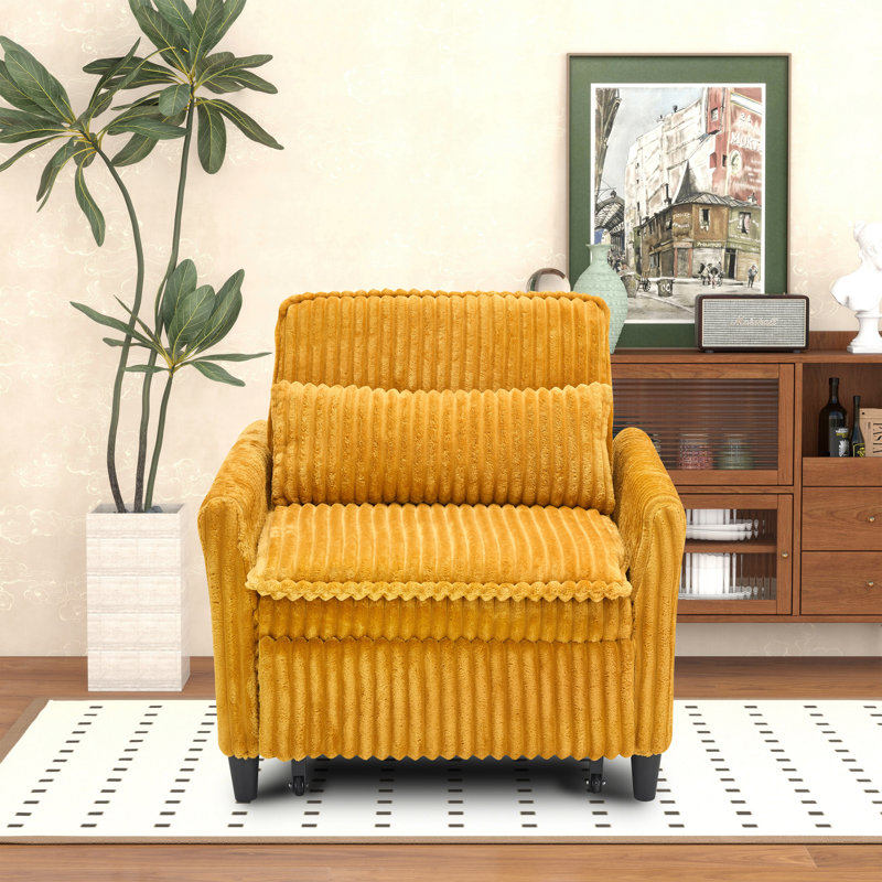 Upholstered Convertible Chair 3-in-1 Pull Out Sofa Bed, Yellow