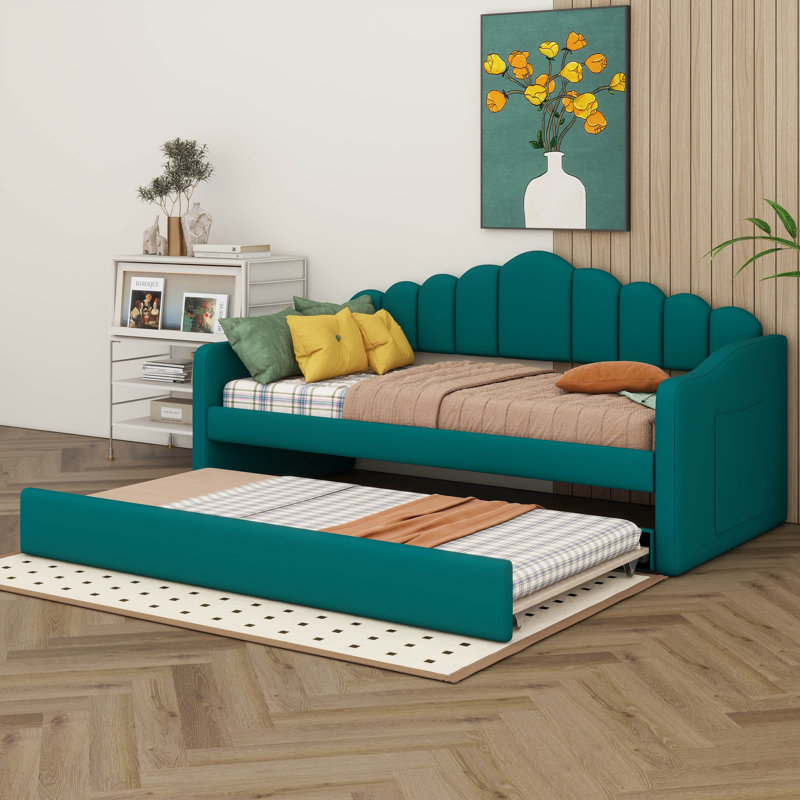 Lit de jour simple rembourré avec couchette, canapé-lit en velours avec ports de chargement USB, aucun sommier nécessaire