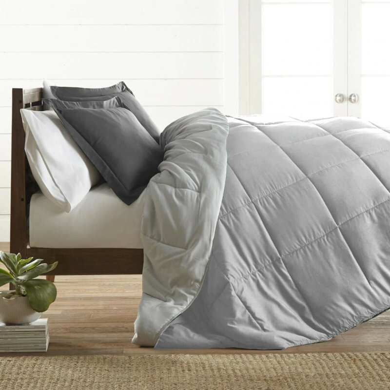 Édredon en duvet de bambou toutes saisons réversible avec rembourrage alternatif, Grand, Gris clair