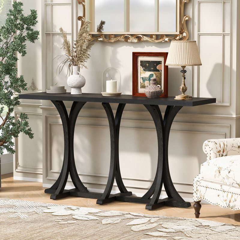 Console, table d'entrée de ferme avec pieds courbés, Noir