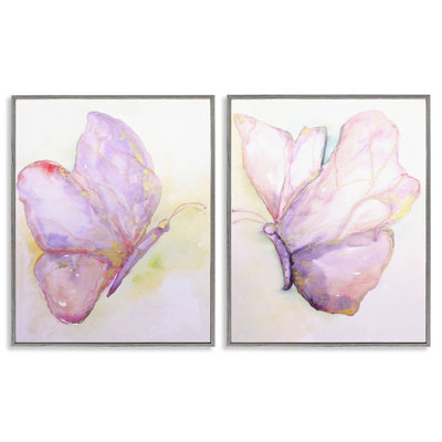 Girls Glam Butterfly Wings 2 Piece Gray Framed Giclee Art Set by Leticia Herrera