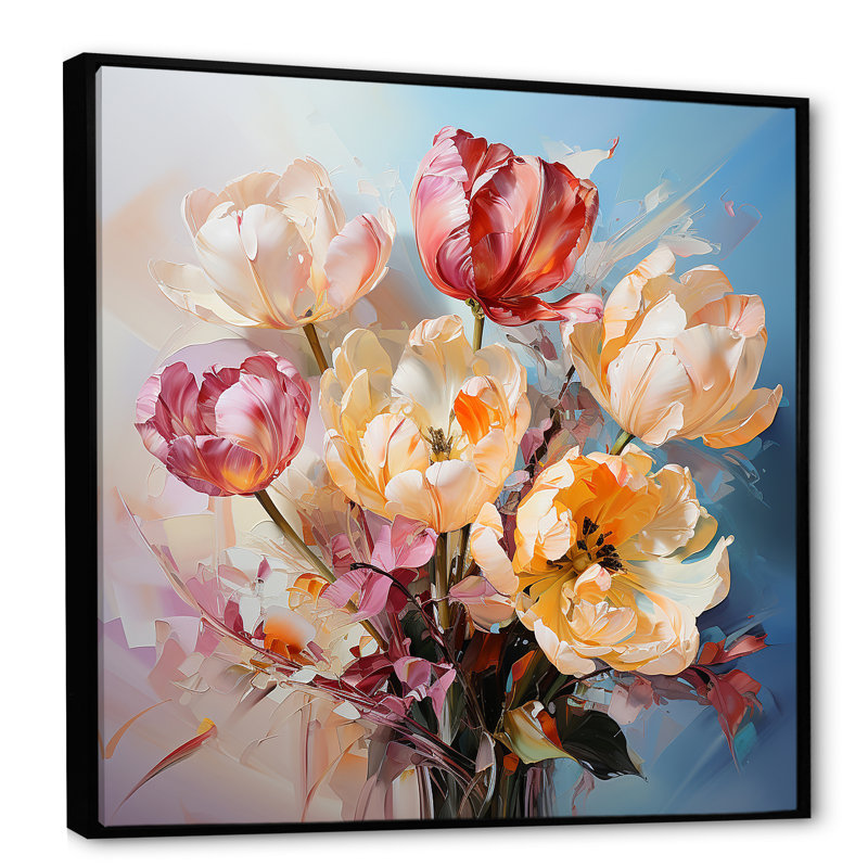 Bouquet de tulipes, nature morte I, H 36 po x l 36 po x P 1,5 po, Cadre flottant noir
