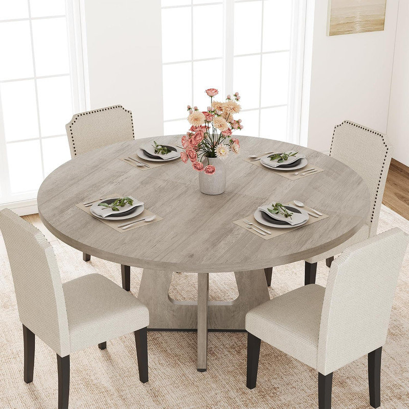 Table de salle à manger extensible ronde de 47 à 63 po pour 4-8, table de ferme ovale peu encombrante avec panier de rangement, panneau de fibres à densité moyenne durable