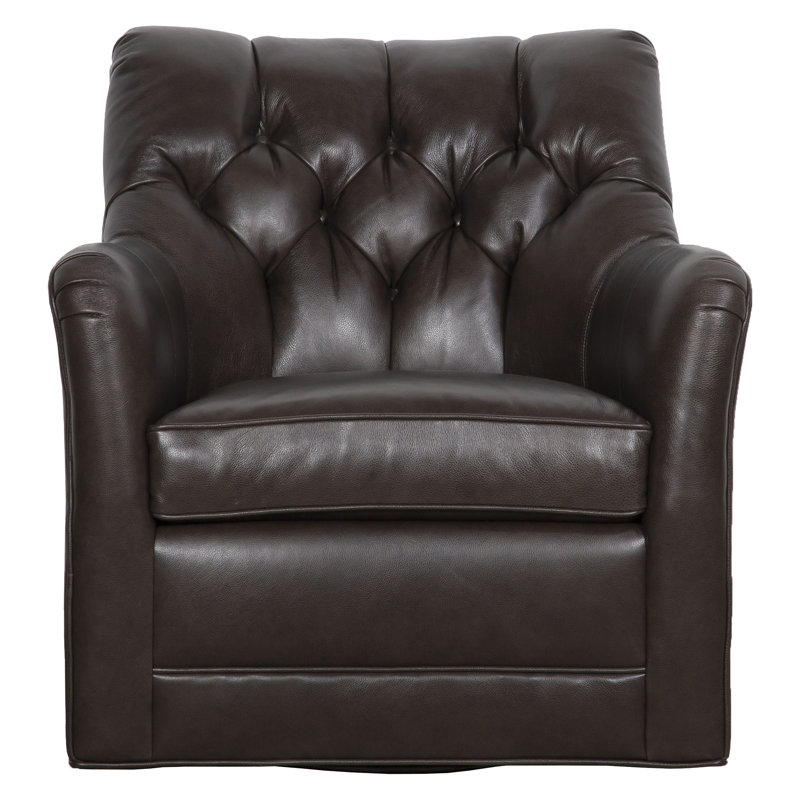 Emery Leather Swivel Tufted Club Chair, Smoke Genuine Leather