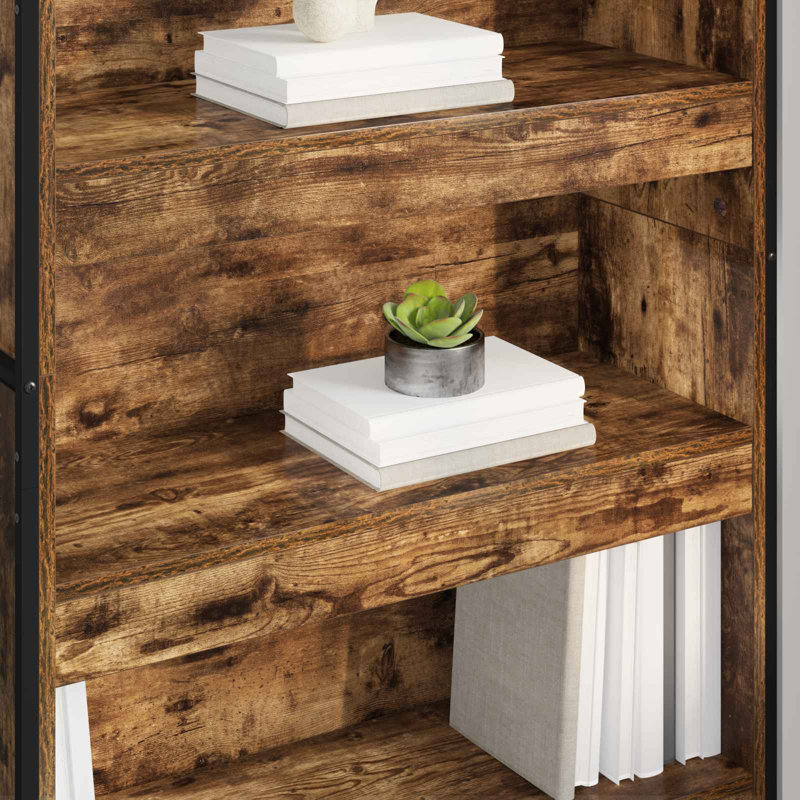 Steel Book Cabinet Bookcase, Smoke Oak, (4 Shelves) 155cm. H x 80cm. W x 30cm. D
