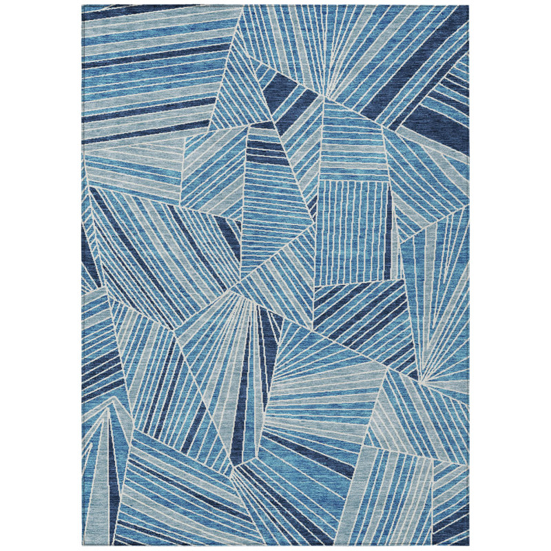 Tapis intérieur / extérieur lavable bleu et bleu sarcelle 10 pi x 14 pi HomeRoots