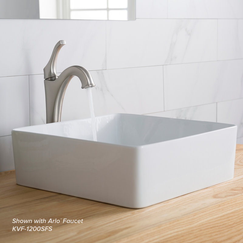 Lavabo de salle de bain vasque en céramique mince Kraus Viva avec bonde escamotable
