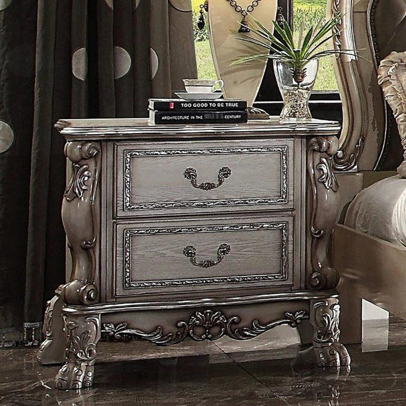 Table de chevet de chambre à coucher de style rétro - 2 tiroirs, bois massif avec des tiroirs doublés de feutre