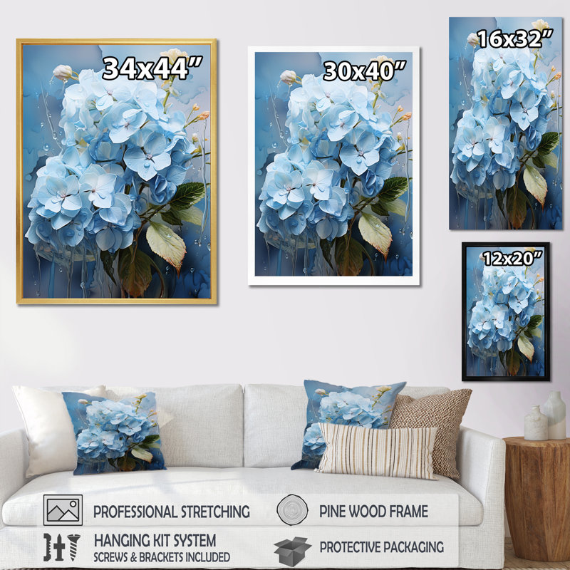Hortensia bleue subtile sérénade - impression, Cadre photo noir, H 20 po x l 12 po x P 1 po