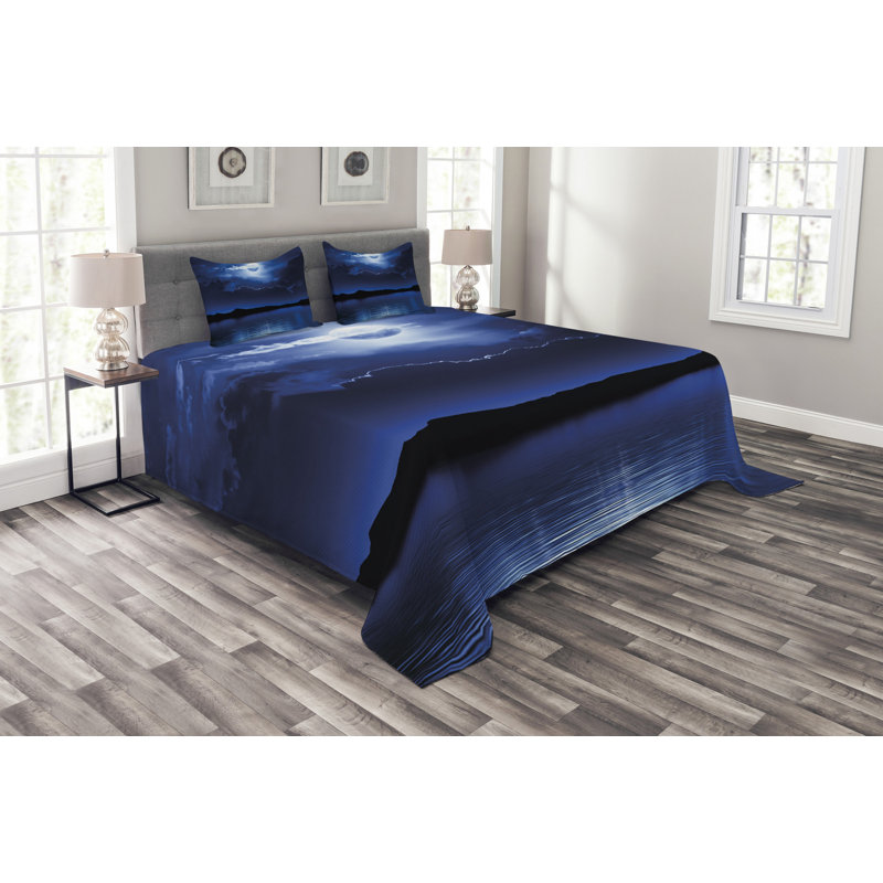 Addley Blue/White/Black Microfibre Bedspread Set, 175 x 225 cm