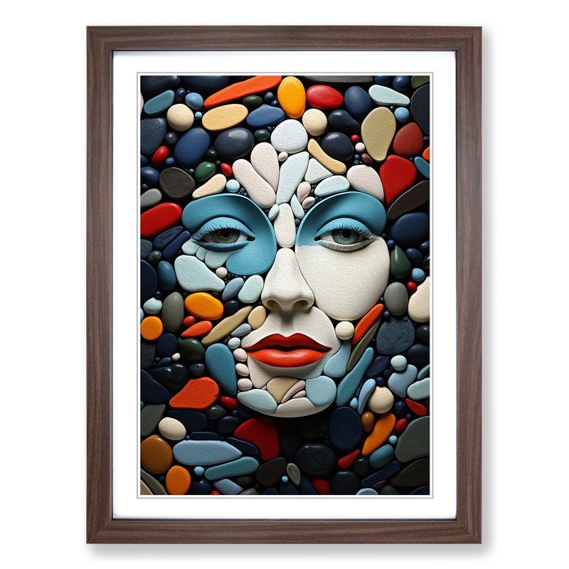 Pebbles Neo-Plasticism - Single Picture Frame Print on Wood, Walnut Framed, 46cm H x 34cm W x 2" D