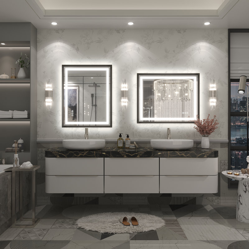 Molly Black Metal Framed LED Front Light and Backlit Anti-Fog Wall Bathroom/ Vanity Mirror, 30" H x 24" W