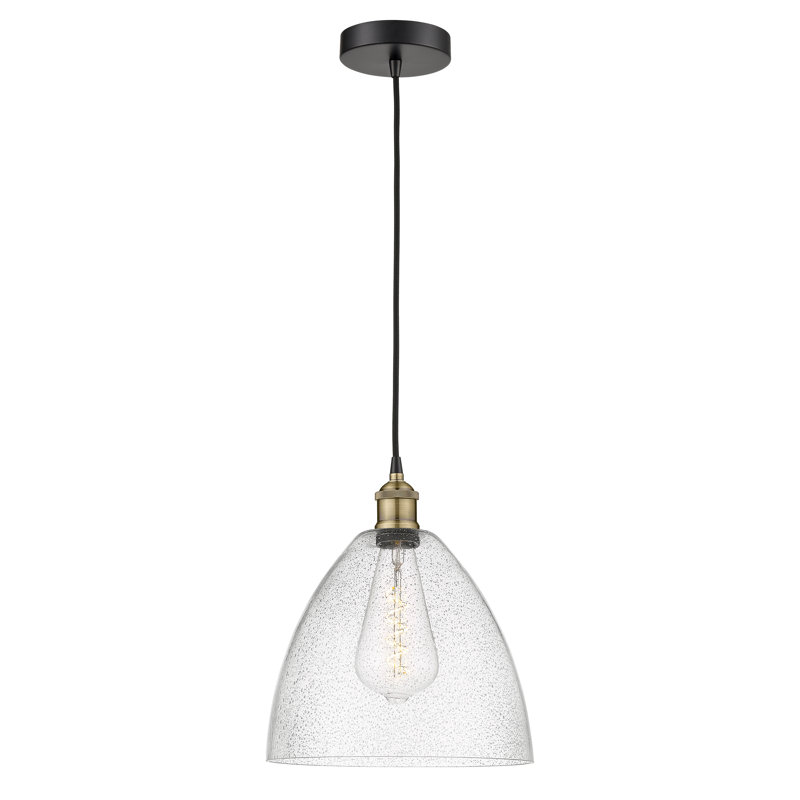 Luminaire suspendu en forme de dôme à 1 lumière Bluford, H 13,75 po x l 12 po x P 12 po, Bullé, Laiton antique noir