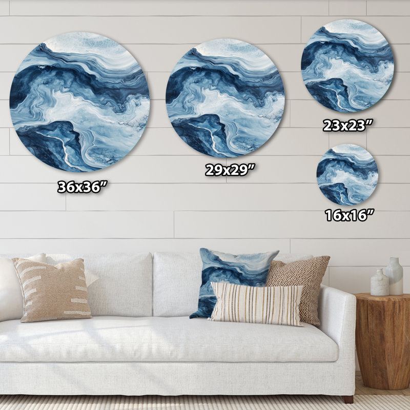 Cool Blue Contour Marble I - impression contemporaine sur métal bleu, H 29 po x l 29 po