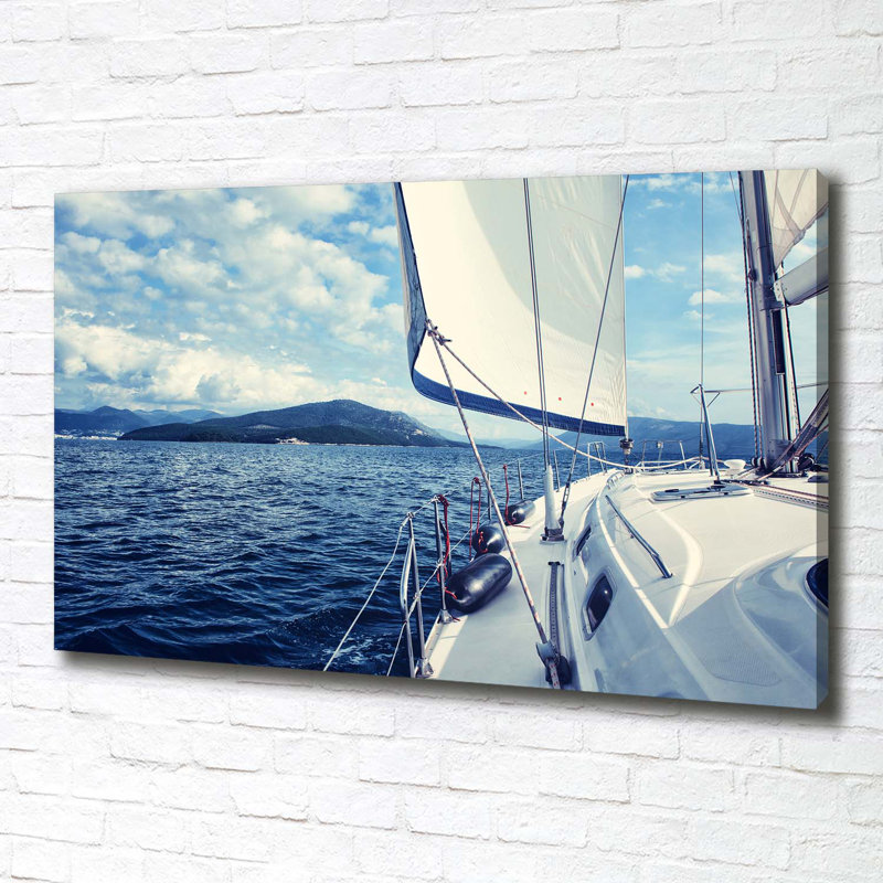 Yacht on the Background of the Sea 1 Piece Wrapped Canvas Wall Art