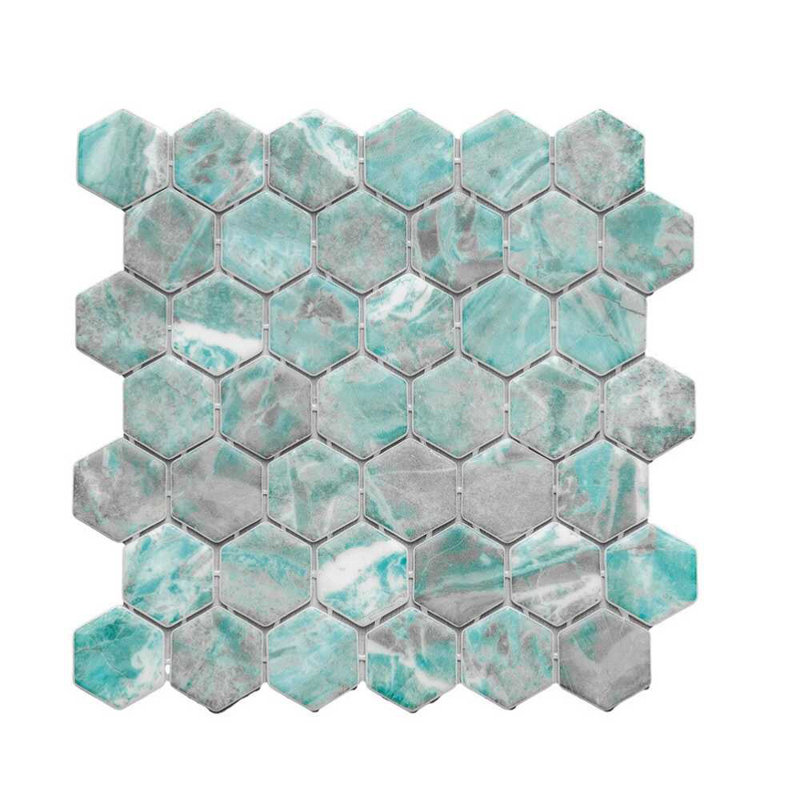 Eterna Hexx 12'' x 12'' Recycled Glass Mosaic, Beryl