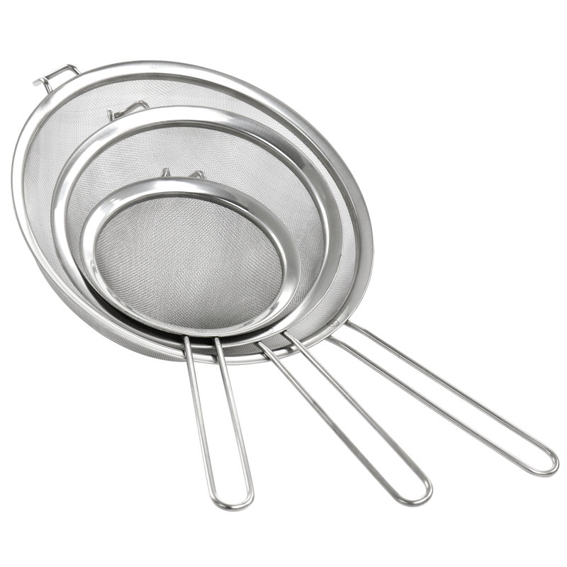 3 Piece Stainless Steel Frying Strainer Set in Silver