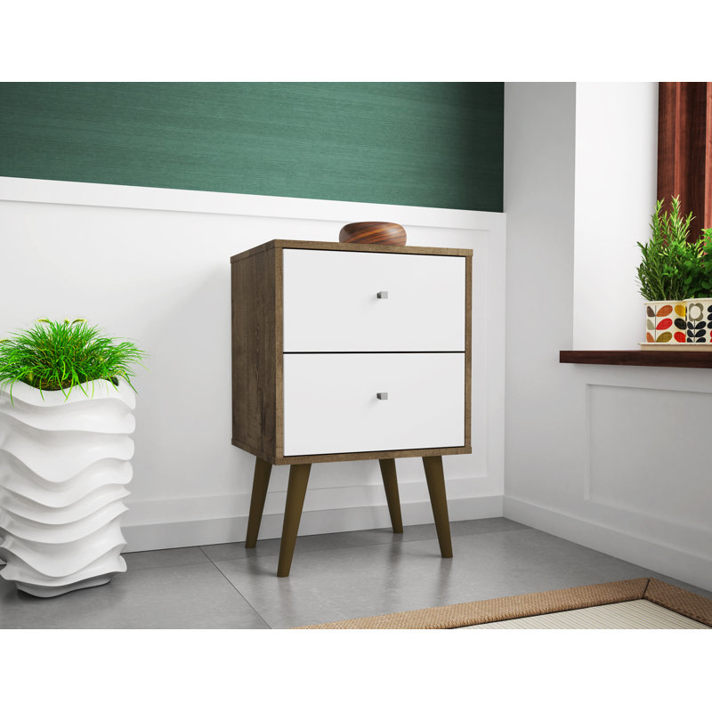 Liberty 18" W Mid-Century Modern 2-Drawer Nightstand in Rustic Brown and White, Rustic Brown/White