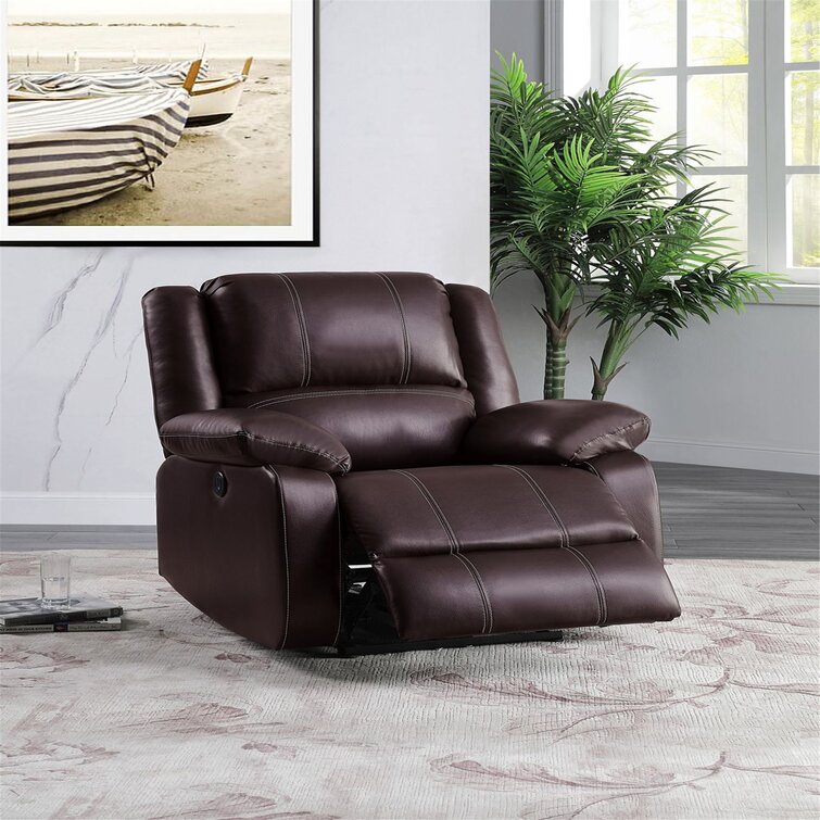 Arland Contemprary Faux Leather Pillow Back Recliner Lark Manor Upholstery Color: Gray Faux Leather