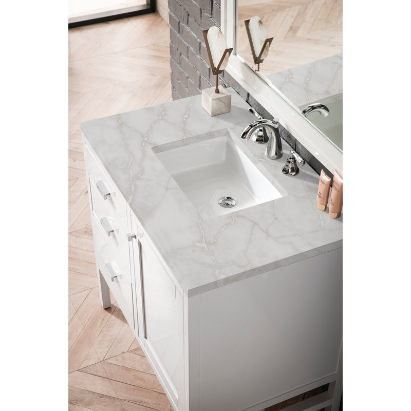Addison 36 in. Handmade Single Vanity, Glossy White, Victorian Silver, 8" Widespread