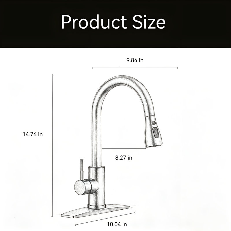 Robinet de cuisine monocommande à bec haut extractible en acier inoxydable, Matte Black