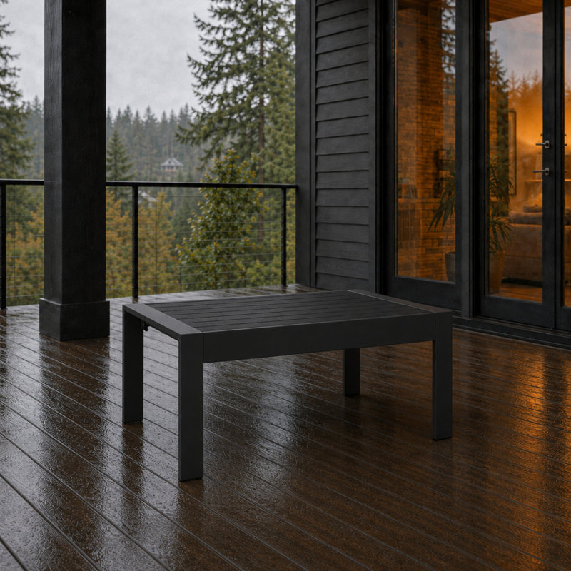 Table basse de patio avec plateau rectangulaire, 4 pieds et 4 pieds, Noir