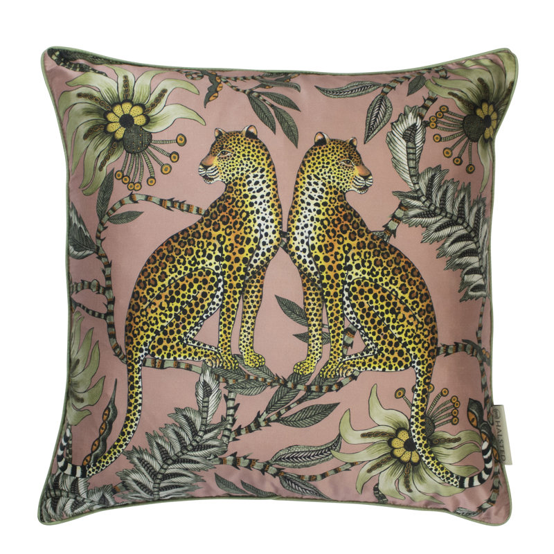 Ardmore 'Lovebird Leopards' Silk Pillow, Tanzanite