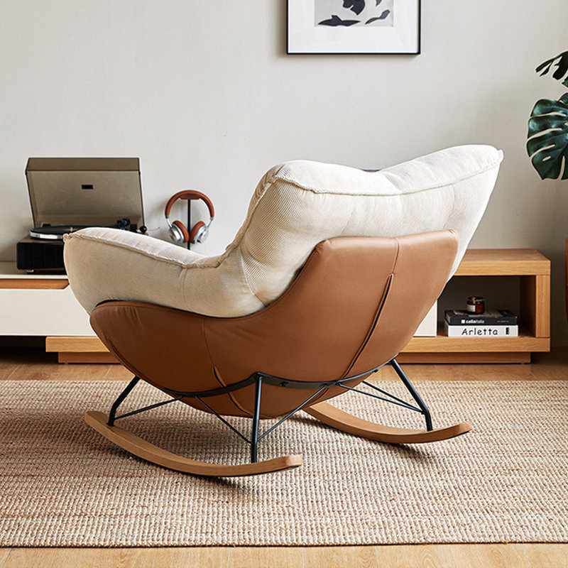 Chaise berçante simple moderne avec coussin amovible, Brun, Beige