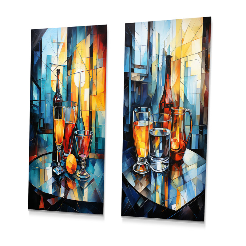 Ensemble de 2 décorations murales en verre alcoolisé, H 28 po x l 24 po