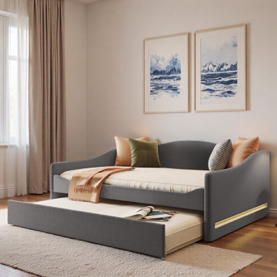 Upholstered Daybed With Led Light And Trundle