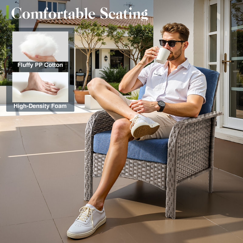 Jordanlee Wicker Outdoor Lounge Chair Traditional Armchairs, Blue