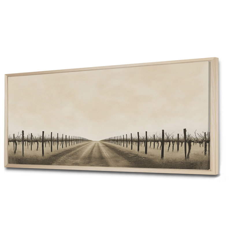 Art mural encadré Minimal Vineyard Horizon I - Gris rustique, Cadre naturel flottant, H 28 po x l 60 po