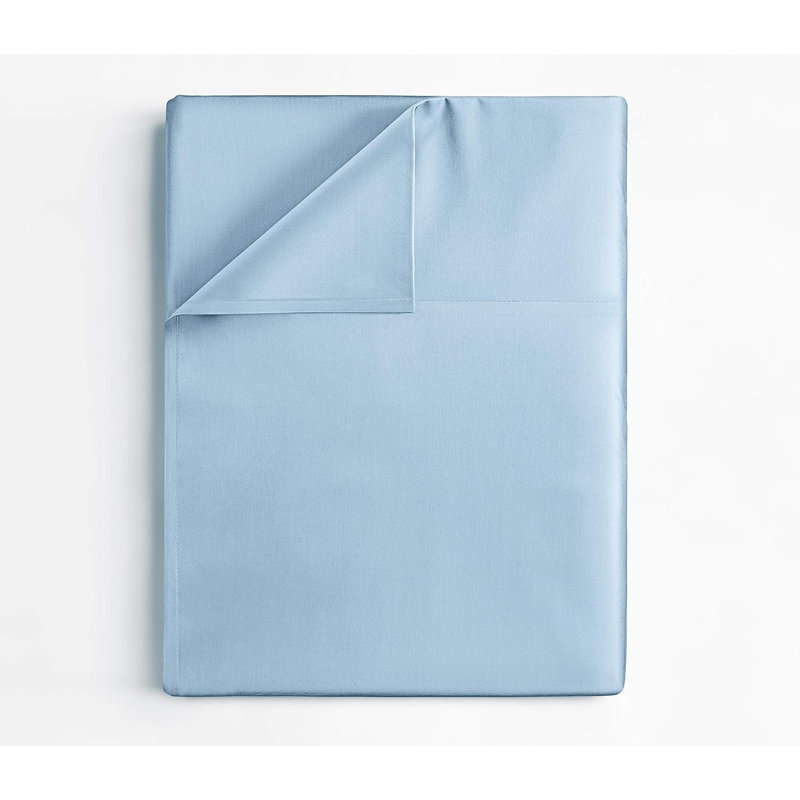 Soft Flat Sheet – Cooling, Breathable & Wrinkle Free Top Sheet, Light Blue, Queen