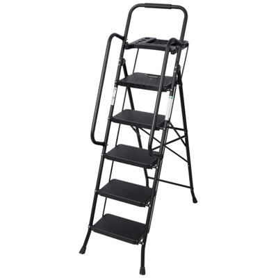 5 Step Steel Ladder - 330 LBS Load Capacity, Folding Step Stool with Wide Anti-Slip Pedals & Handrail