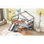 Lit simple mezzanine bas avec glissade, échelle, barrières de sécurité, structure de toit de maison, gris-129858793