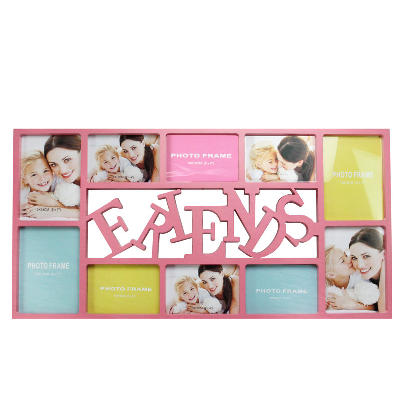 Pink Rectangular Friends Collage Photo Frame with 10 Slots
