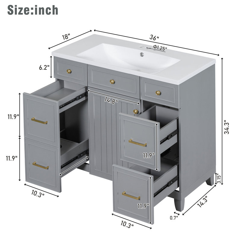Meuble-lavabo simple 36 po avec plateau en résine Jerrison, Gris