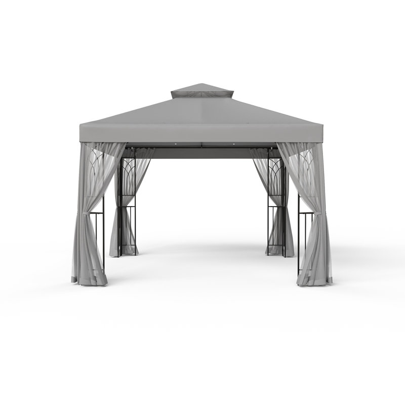 Gray 10x10 Steel Patio Gazebo with Mesh Curtains