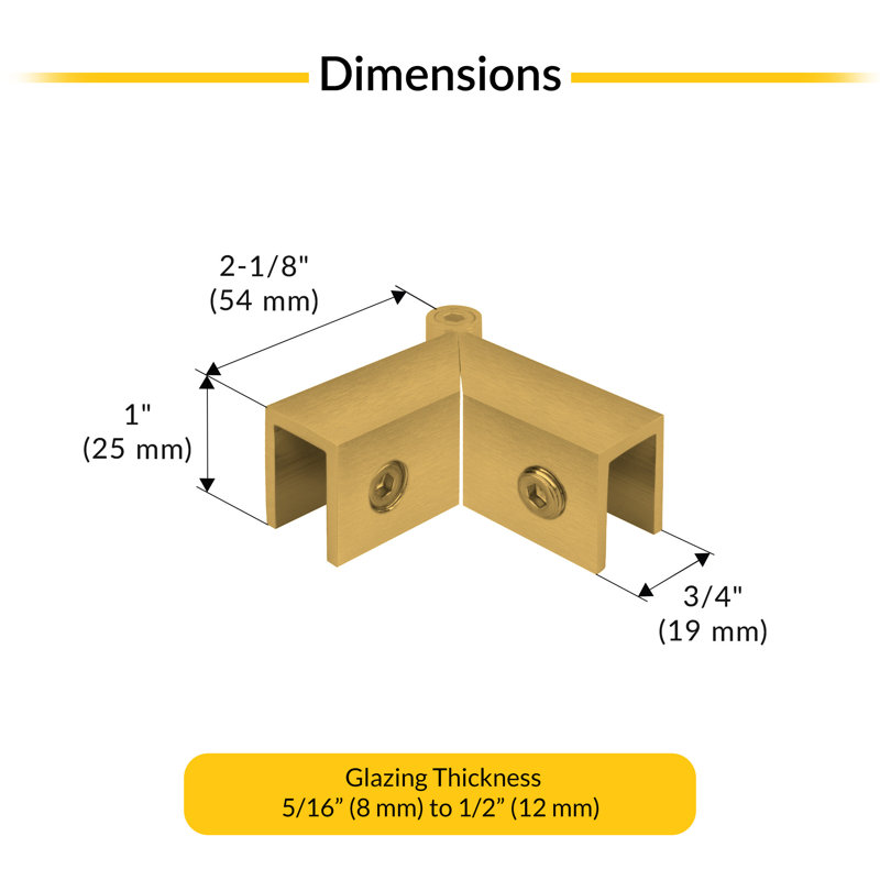 Adjustable Sleeve Over Glass Clamp For 5/16" to 1/2" (8mm to 12mm) Glazing Thickness Satin Brass Finish, Satin Brass