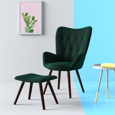 Acantha Velvet Accent Chair with Footstool