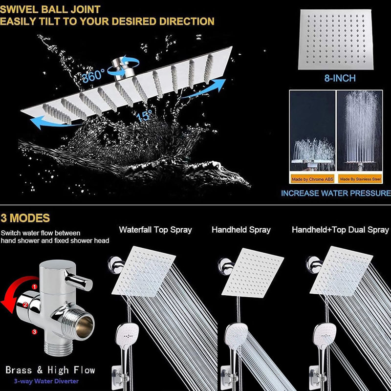 8-Inch Shower Set With Hose, Chrome Finish
